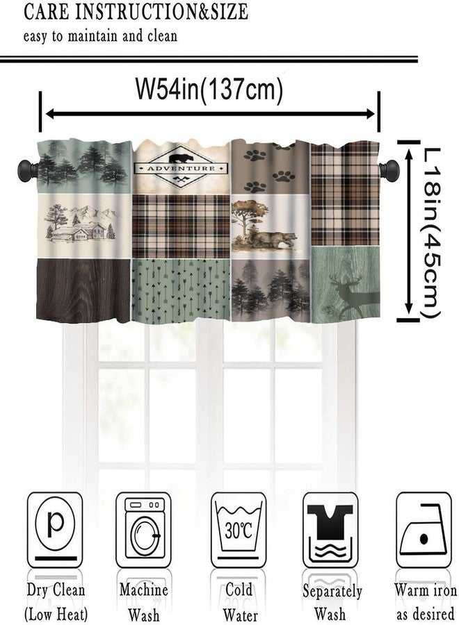 Kurtect Rustic Lodge Window Valance Retro Bear Deer Country Farmhouse Buffalo Plaid Short Curtains Rod Pocket Drapes Dining Room Bedroom Kitchen Living Room Office Drapes, 54x18in - Image 2